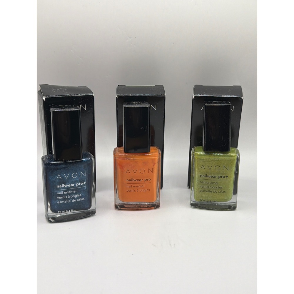 NIB NOS Avon Nailwear Pro Nail Polish Lot 12ml Blue Orange Green 3pc Set